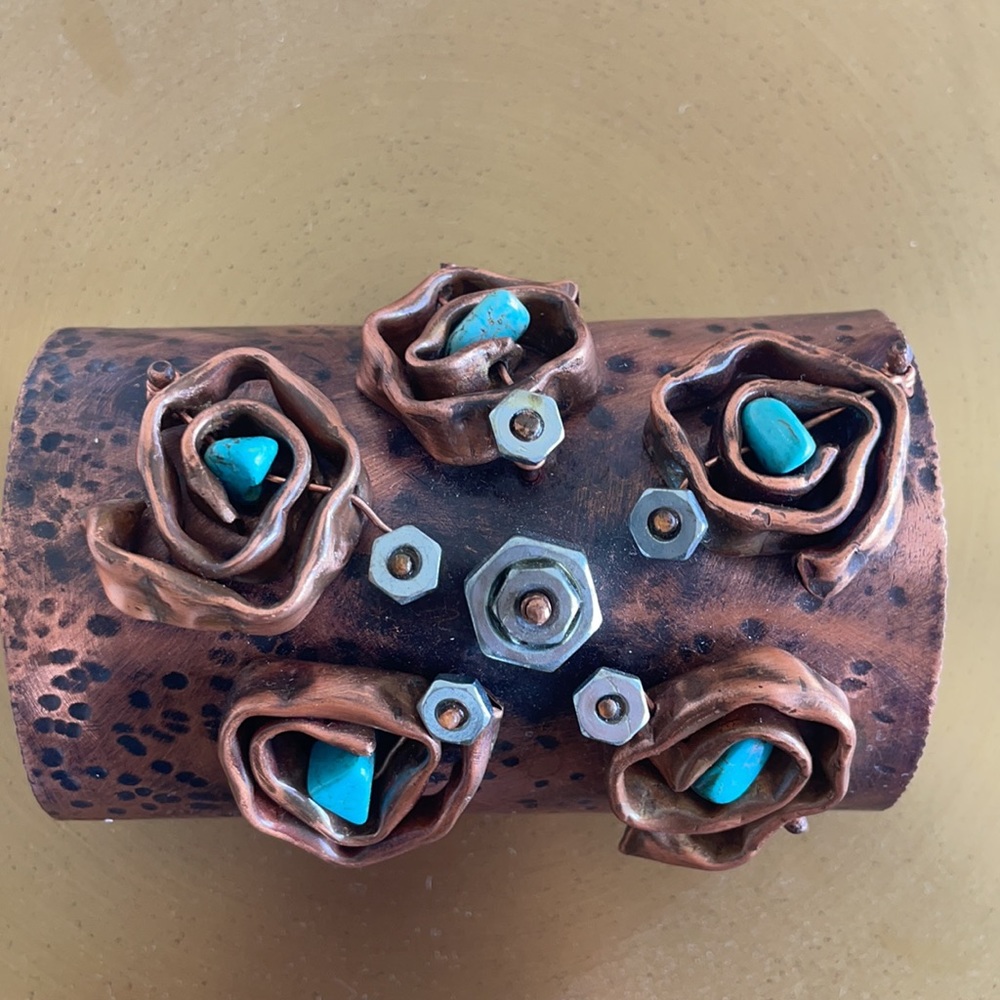 Copper and turquoise cuff